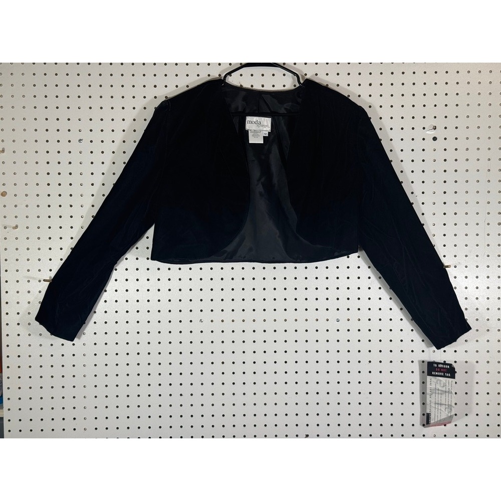 Moda Spiegel Black Velvet Cropped Bolero Jacket Shrug Long Sleeve Size 12